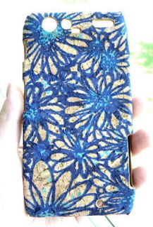 For Motorola Droid Razr Chic Blue Flower Wood Cork Phone Cover Case 