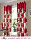 red cream poppy 100 % cotton ring top fully lined curtains more 