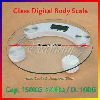 150Kg 330Lbs 26cm LCD Digital Scale Glass Electric Weight Body 