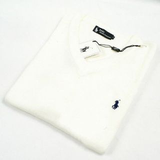 White V Neck polo style mens Long sleeve Cashmere sweater sizeS XXL