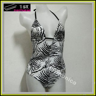   Zebra print white black one piece Monokini Swimwear Bathing suit L