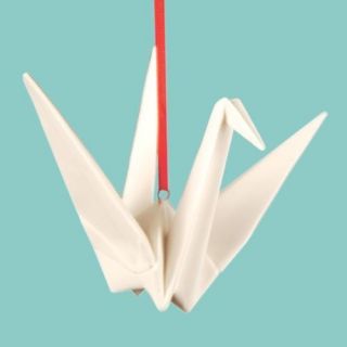 white porcelain origami crane ornament one hundred 80 degrees gift