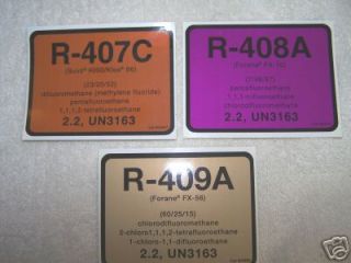 Refrigerant Labels R407C, R408A, R409A Choose any 3