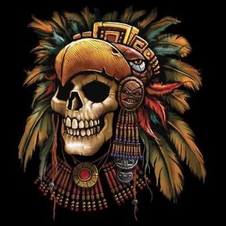 Aztec Nation Native Headdress Skull Profile Black T Shirt