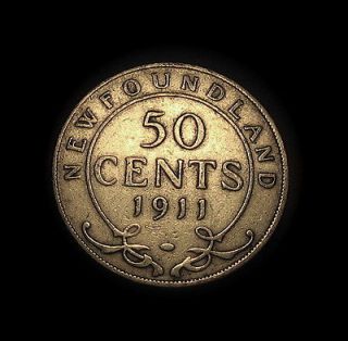 1911 NEWFOUNDLAND HALF DOLLAR STERLING SILVER COIN SCARCE NICE SHAPE