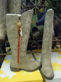 Yellow Box Adris Taupe Red Zipper Cowboy Boots High Feather Trendy 