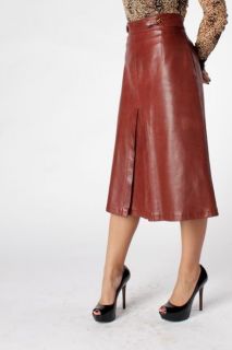 Gucci Vintage Leather Skirt with Kick Pleat Circa 1970s Medium 