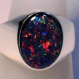 AWESOME BIG GENUINE AUSTRALIAN OPAL SOLID STERLING SILVER RING (11408