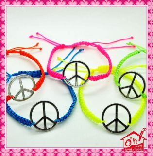 Peace Sign Symbol Woven Friendship Hippy Bracelet Neon Colour Cord UK