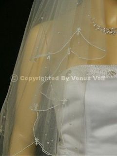 2T Ivory Bridal Fingertip Scallop Pencil Edge with Scattered Pearls 