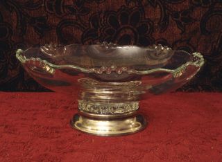 ANTIQUE Vtg SHELL Inspired THICK HEAVY GLASS Bowl w RUFFLES, BUBBLES 