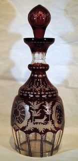 antique ruby red flash bohemian glass cut to clear decanter
