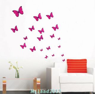 Rose Red butterfly Removable Wall Vinyl Decal Art DIY Home Wall 