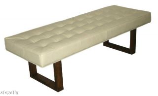 Retro   Modern Leather Bench, Ottoman, Coffee Table finished in Bone 
