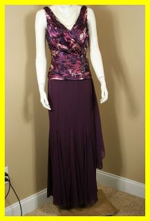 NEW PATRA Eggplant Floral Gown with Beaded Bodice Accent and Scarf 12 