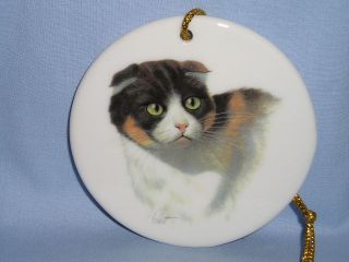 Scottish Fold Calico Cat 3 In Round Porcelain Christmas Tree Ornament 