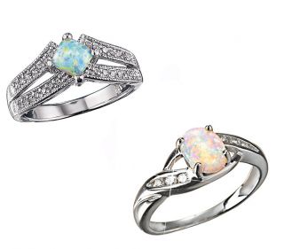 Avon Sterling Silver Created Square Opal & Created Oval Opal Ring