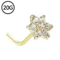 14KT Solid Yellow Gold L Bend Nose Stud Ring 4.5mm Christina Flower 