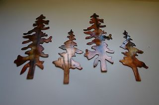 Metal Wall Art Lot of 4 Pine Trees Copper/Bronze Plated