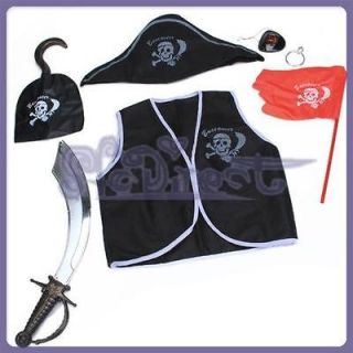 7pc pirate set boy child kids costume hat hook sword