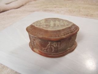 Nice eye shaped Genuine Incolay Stone handcrafted trinket box w/lid.