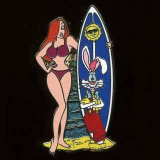 Disney Pin Jessica Rabbit with *Roger Rabbit* Surfboard on the Beach