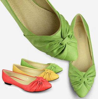 Hot Sale Flossy Red Green Apricot Womens Shoes Pointy Toe Flat Pumps 