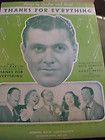 VINTAGE SHEET MUSIC THANKS FOR EVRYTHING TONY MARTIN 1937 TITLE SONG