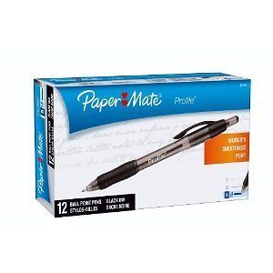 Paper Mate Profile Retractable Ballpoint Pens, 12 Black Ink Pens 
