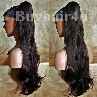 Ponytail Extra Long Dark Brown Hair Extensions Hairpiece Claw Clip in 