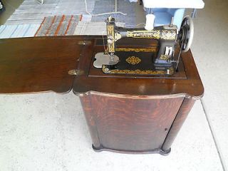 Antique White Rotary Treadle Sewing Machine and Cabinet, Working, S/N 