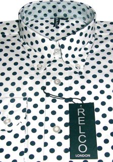 White with Blk Polka Dot Mens Shirt A Cool Classic Mod Vintage 