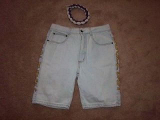 Vtg 80s Mens Bugle Boy denim white wash faded blue Jean Shorts size 