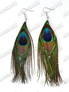 FREE wholesale 10pairs bulk peacock feather silver Plated fashion 