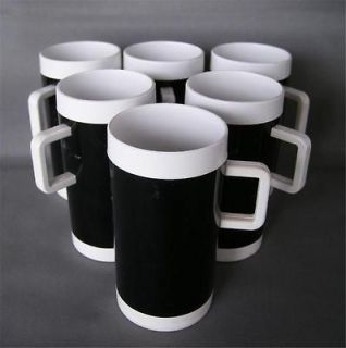   of 6 BRANIFF AIRLINES Tall Demi Coffe Cups/Mug BLACK & WHITE Plastic