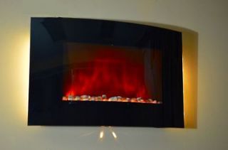 NEW ELECTRIC FIREPLACE HEATER WITH SIDE MOOD LIGHTS CURVED GLASS REAL 