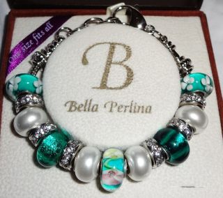 Bella Perlina Bracelet, greens, white, crystals, silver, One size fits 