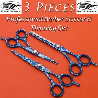 Professional Barber Powder Coated Hair Cutting Shears / Scissors 3 Pcs 