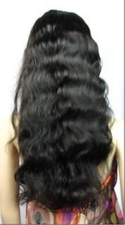 22 (55CM) Long BODYWAVE Indian Remy Human Hair lace Wig  1# Jet Black