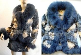 BALTIKA Italia TOP QUALITY FOX Fur Rabbit Patterned Jacket Coat Blue 