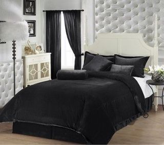 7pcs Solid Black Soft Velvet Luxury Comforter / Bed in a bag Set 