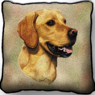 Golden Retriever Dog by Robert May Jaquard Woven Tapestry Pillow
