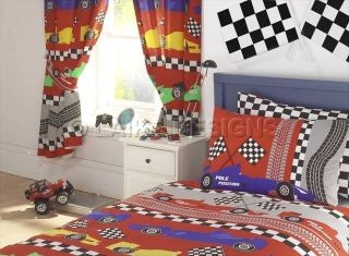BOYS RACING CARS KIDS LUXURY FULLY LINED CURTAINS 66 X 72