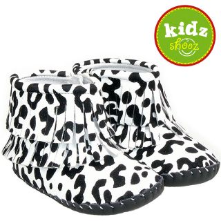 Girls Patent Leather Soft Sole Baby Shoes Boots   Cow Print with Suede 