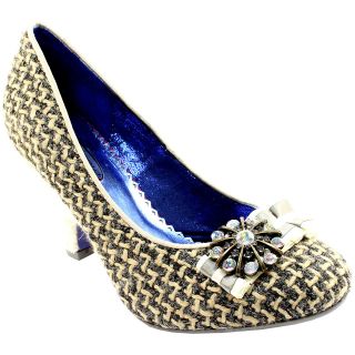 WOMENS POETIC LICENCE HOT TO TROT TAN HEEL FABRIC DIAMANTE COURT SHOES 