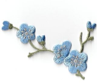 Quince, Blue w/Silver, Flowering Branch/Iron On Embroidered Applique 