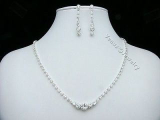 Bridal Wedding Prom Rhinestone Crystal Necklace Earrings set 1241
