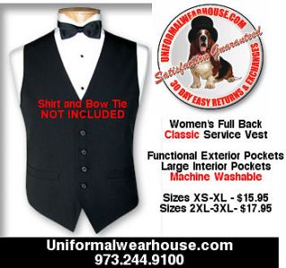 ladies polyester black tuxedo vest womens all sizes new