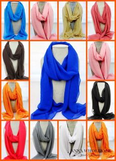 Women Soft Pure Color Wrap Scarves Lady Pashmina Shawl Stole Silk 