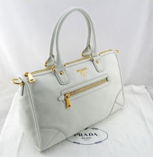   PRADA Bauletto White VITELLO DAINO Calfskin Leather Women’s Handbag